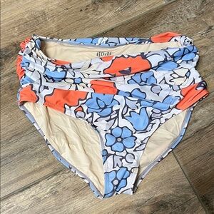 Nani Swimwear Floral Bikini Bottom - Coral and Sky Blue